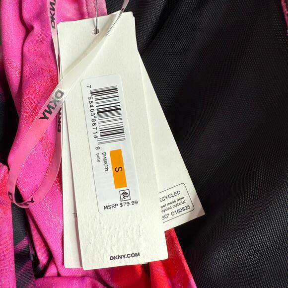 NEW DKNY Pink and Black One Piece Swimsuit Size Small Halter Tie Plunge NWT - Picture 9 of 9